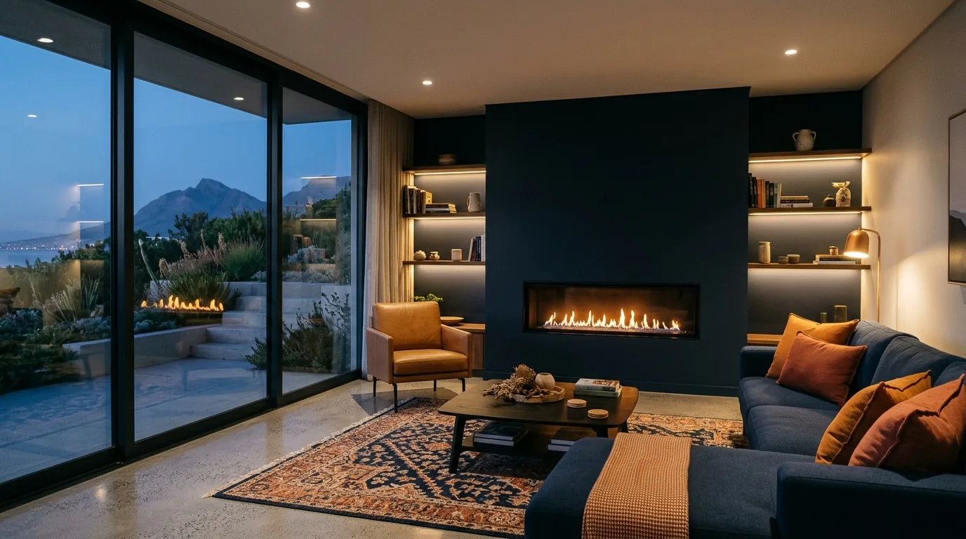 Modern gas fireplace in a living room