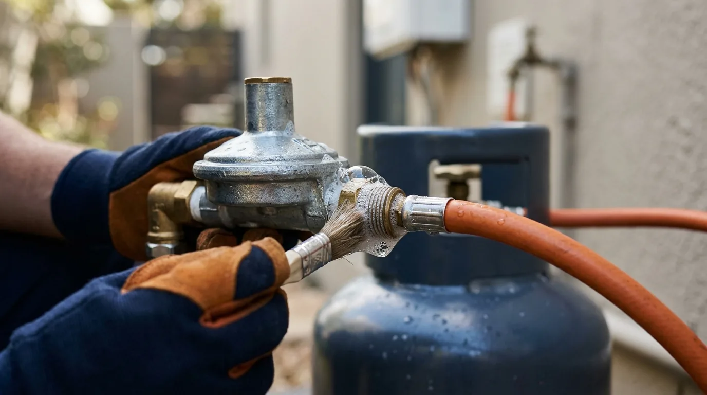 Technician testing a gas regulator connection